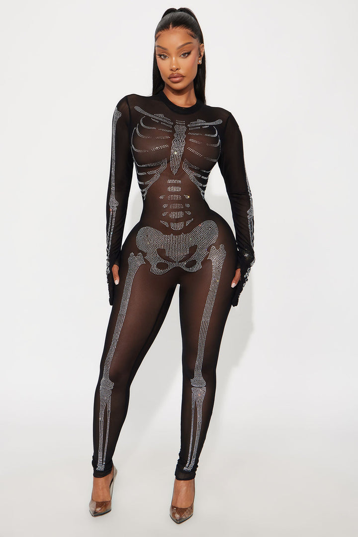 L&A | Skeleton Siren – Rhinestone Sheer Jumpsuit