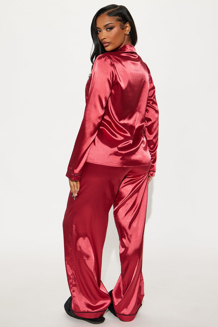 L&A | Crimson Luxe – Satin Long Sleeve PJ Set