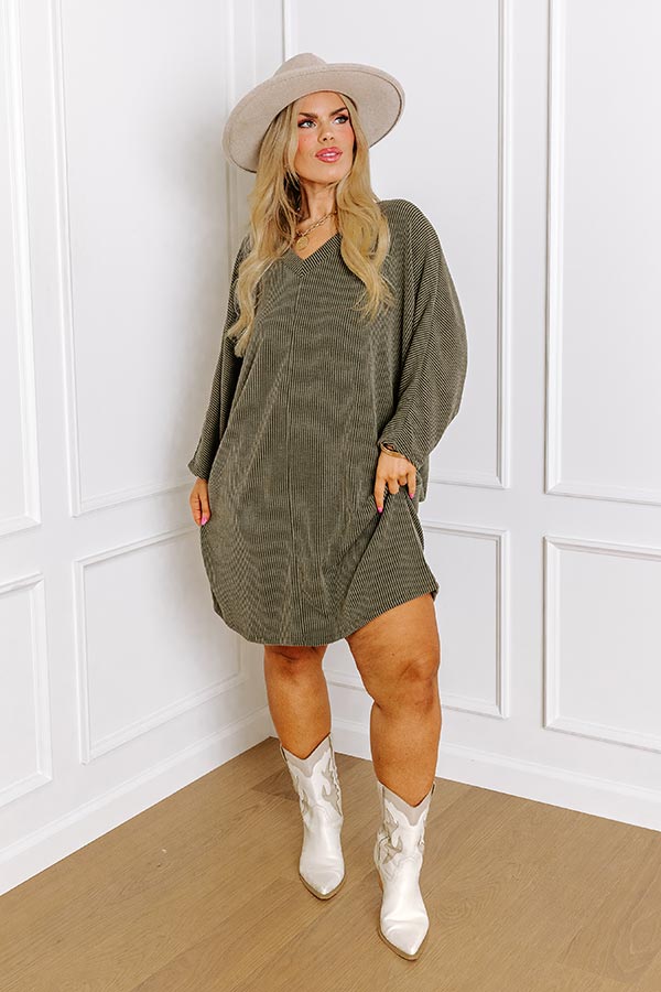 L&A | Casual Chats Shift Dress In Olive Curves