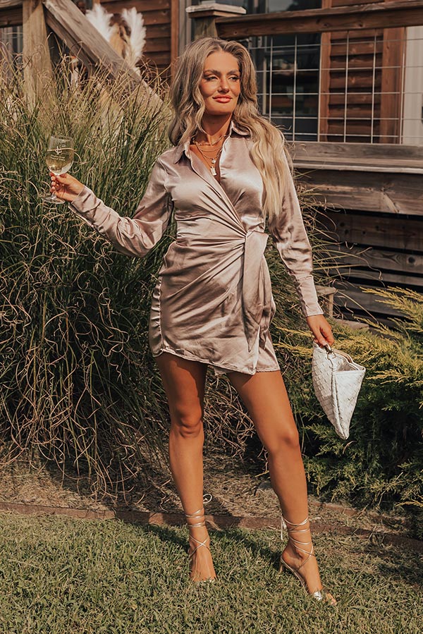 L&A | Whirl The Night Away Wrap Dress In Taupe