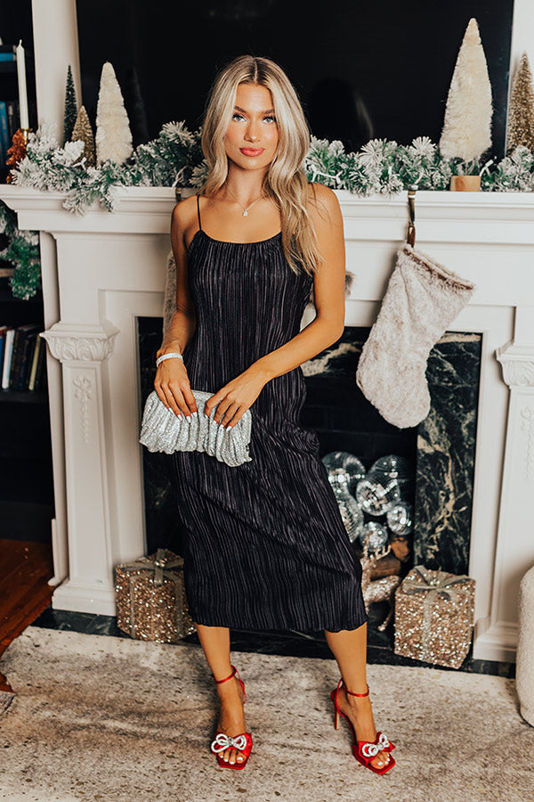 L&A | Flirty Frills Pleated Midi In Black