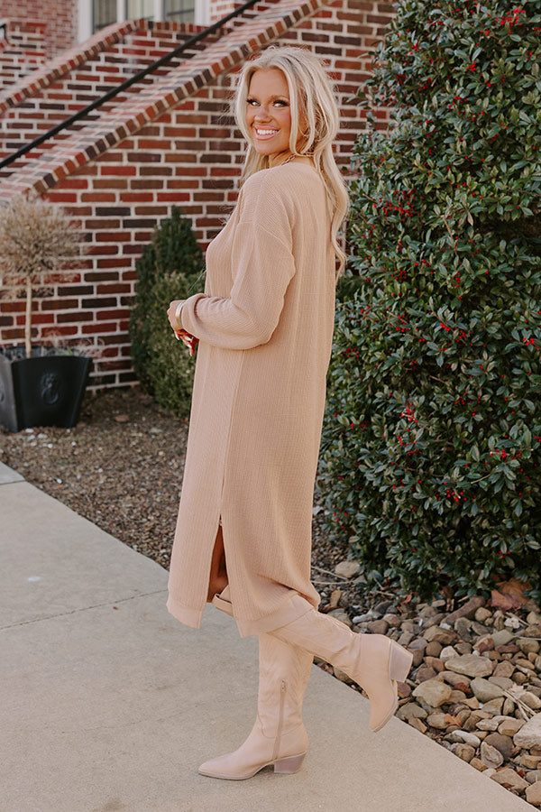 L&A | Fall Sentiments Waffle Knit Midi In Iced Latte