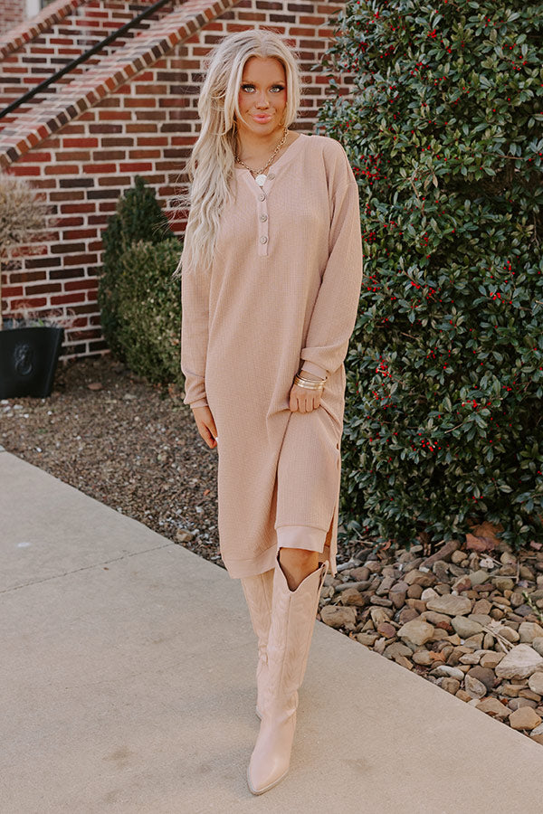 L&A | Fall Sentiments Waffle Knit Midi In Iced Latte