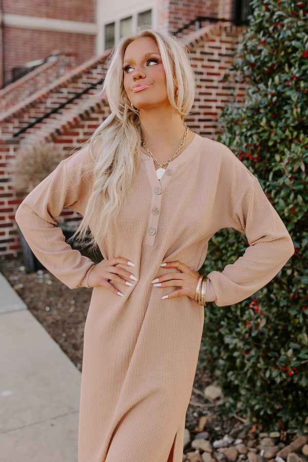 L&A | Fall Sentiments Waffle Knit Midi In Iced Latte