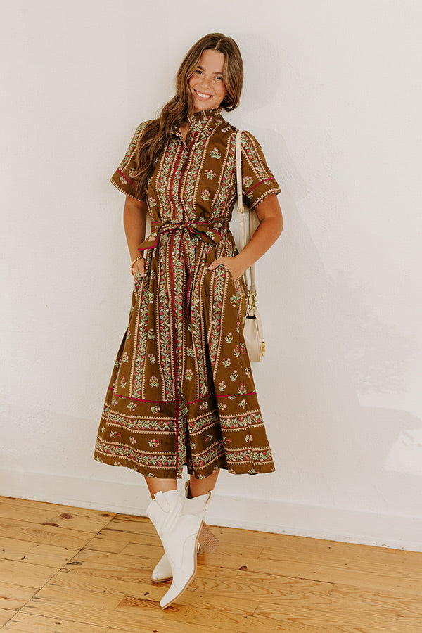 L&A | Rosewood Fields Floral Midi Dress in Mocha