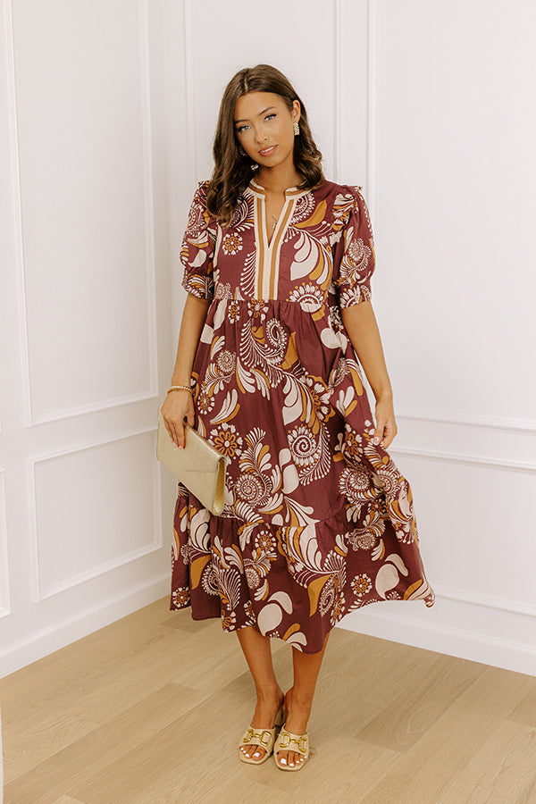 L&A | Meadow Merlot Floral Midi Dress