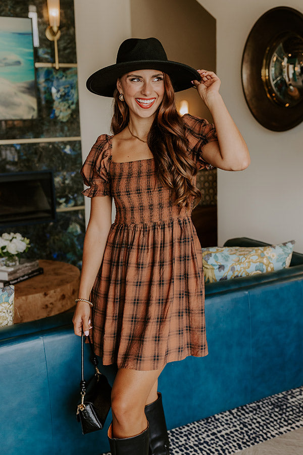L&A | Cider Season Smocked Mini Dress in Cinnamon