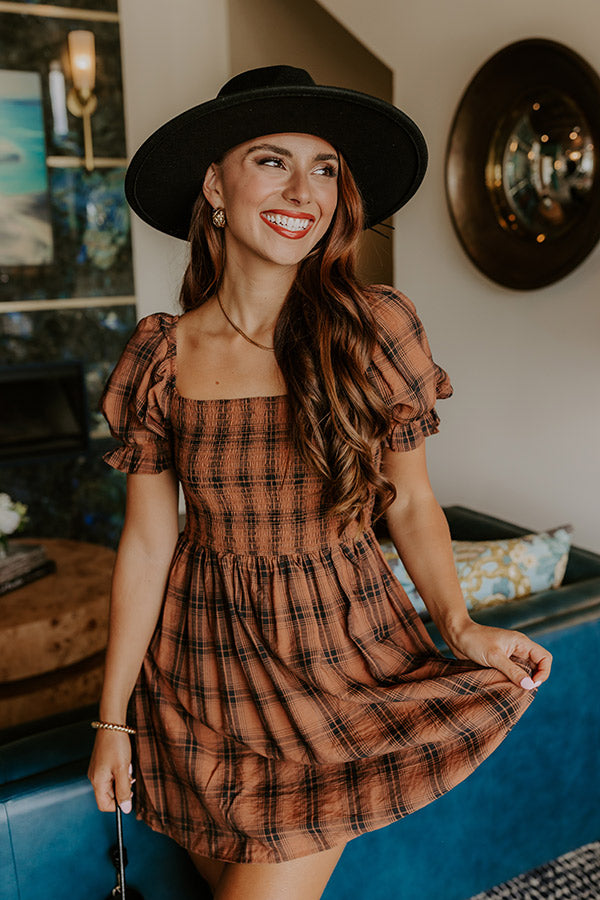 L&A | Cider Season Smocked Mini Dress in Cinnamon
