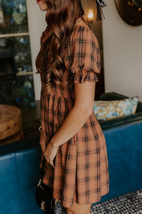 L&A | Cider Season Smocked Mini Dress in Cinnamon