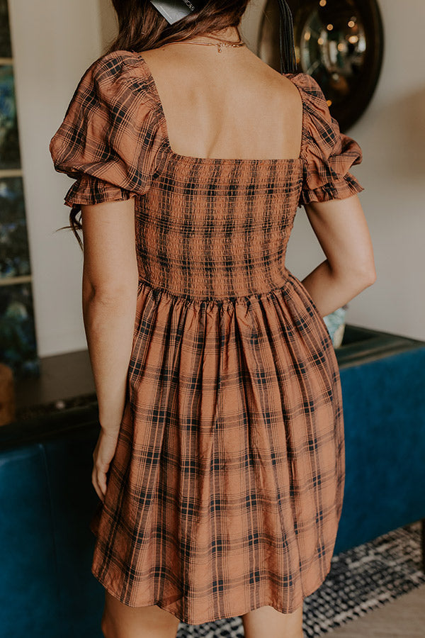 L&A | Cider Season Smocked Mini Dress in Cinnamon