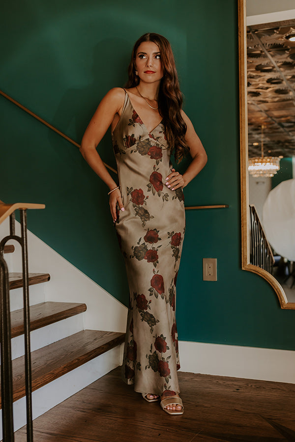 L&A | Midnight Garden Satin Floral Maxi Dress