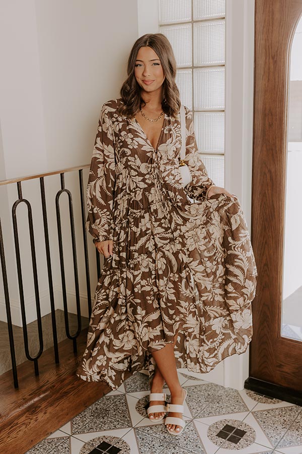 L&A | Vino Sipping Floral Midi Dress in Mocha