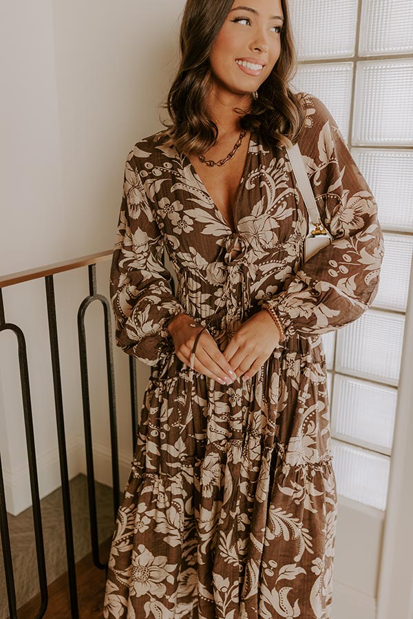L&A | Vino Sipping Floral Midi Dress in Mocha