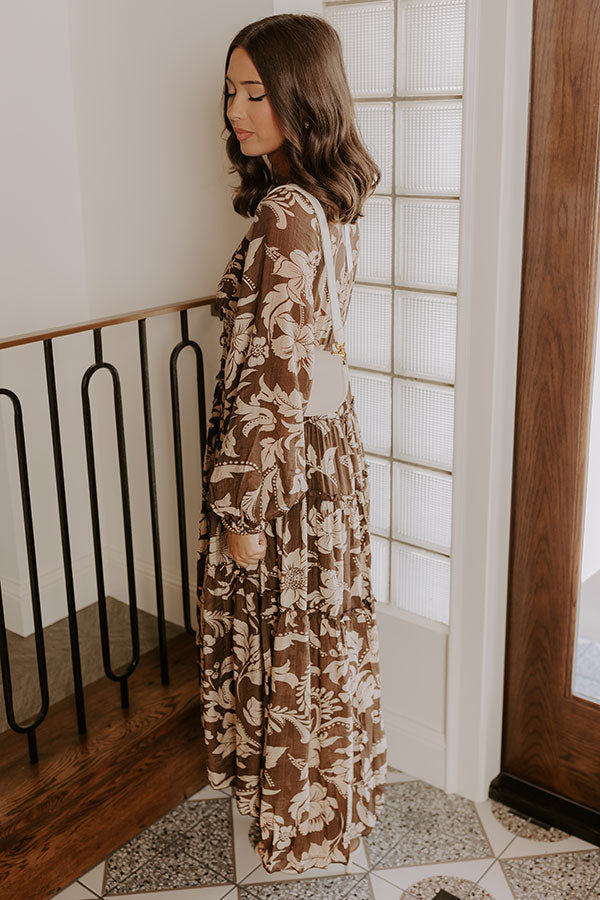 L&A | Vino Sipping Floral Midi Dress in Mocha