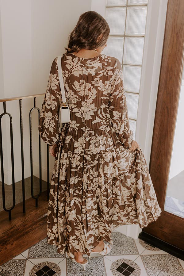 L&A | Vino Sipping Floral Midi Dress in Mocha