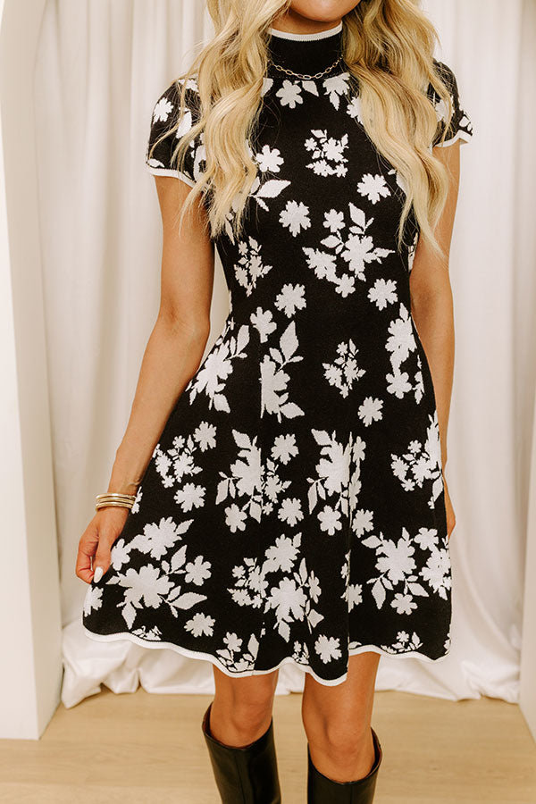 L&A |Chic Noir Floral Jacquard Mini Dress