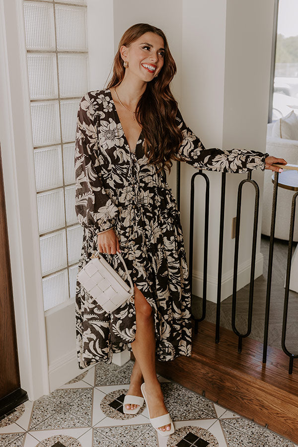 L&A | Vino Sipping Floral Midi Dress in Black