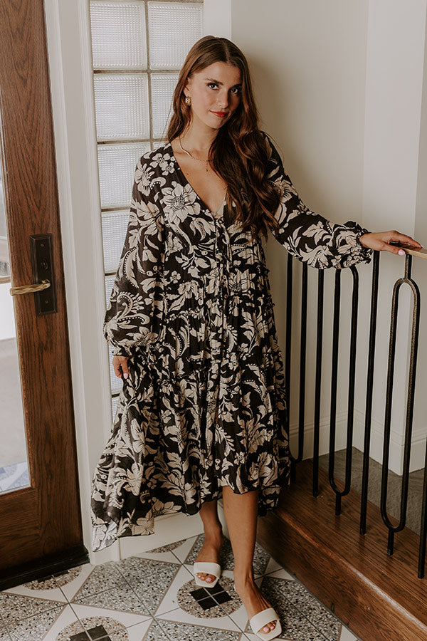 L&A | Vino Sipping Floral Midi Dress in Black