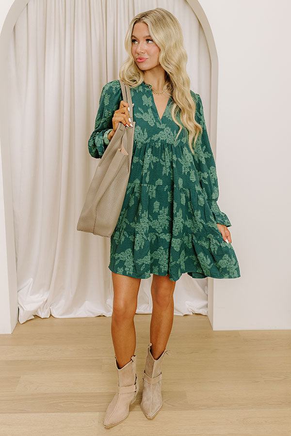 L&A | Tribeca Twilight Jacquard Babydoll Mini Dress in Hunter Green