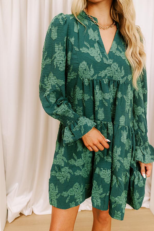 L&A | Tribeca Twilight Jacquard Babydoll Mini Dress in Hunter Green