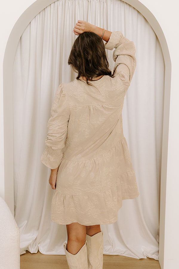 L&A | Tribeca Twilight Jacquard Babydoll Mini Dress in Iced Latte