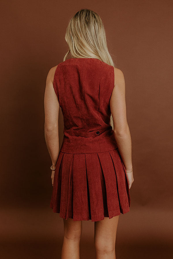 L&A | Western Charm Faux Suede Mini Dress in Brick Red