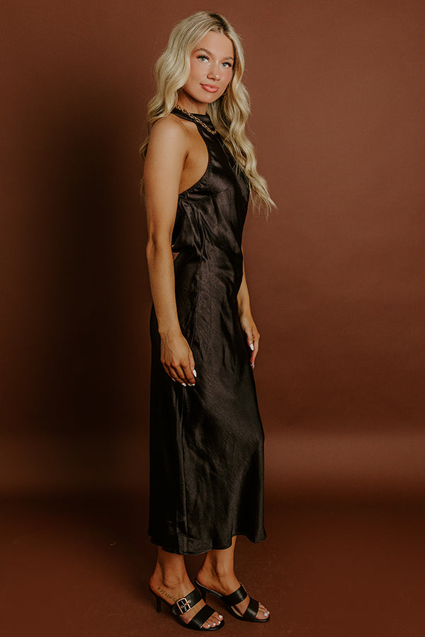 L&A | Glitz And Glam Satin Midi Dress in Black