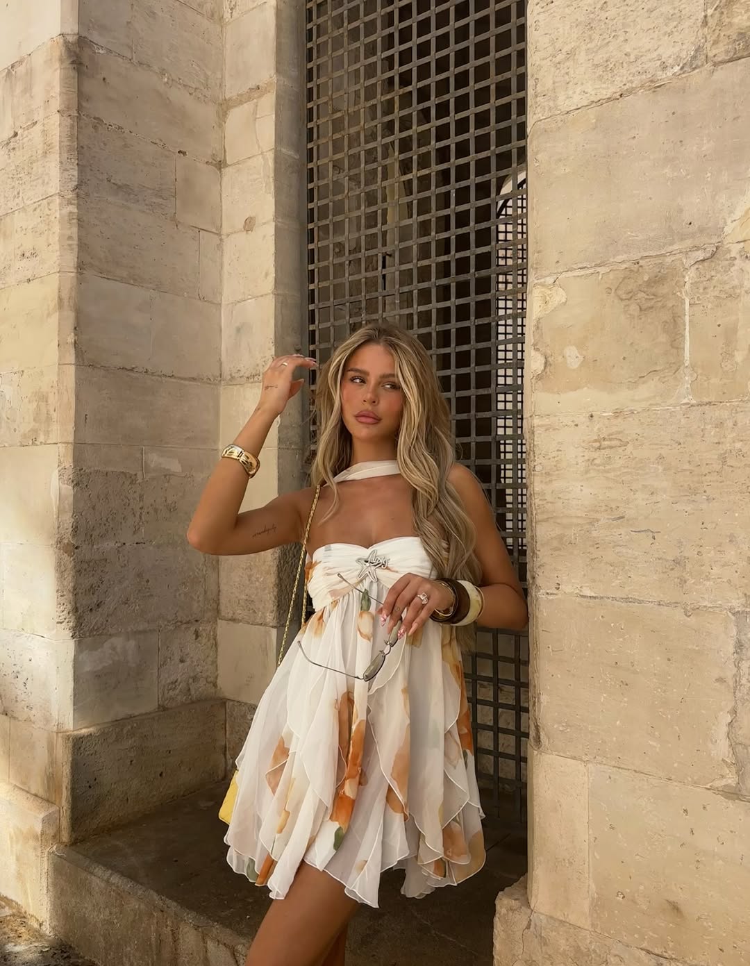 L&A | Isabel Halter Neck Ruffled Printed Mini Dress