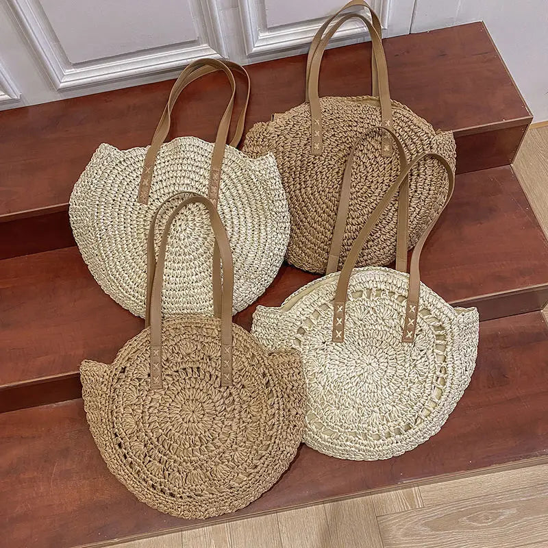 L&A | Juliette - Handwoven Round Straw Rattan Beach Bag