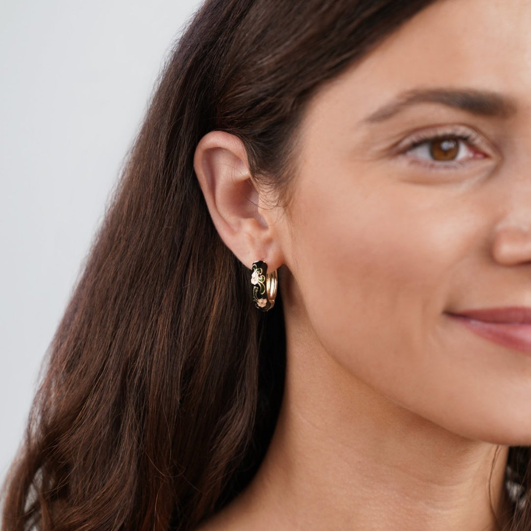 L&A | Selene Black Gold Flower Hoop Earrings