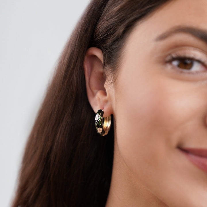 L&A | Selene Black Gold Flower Hoop Earrings