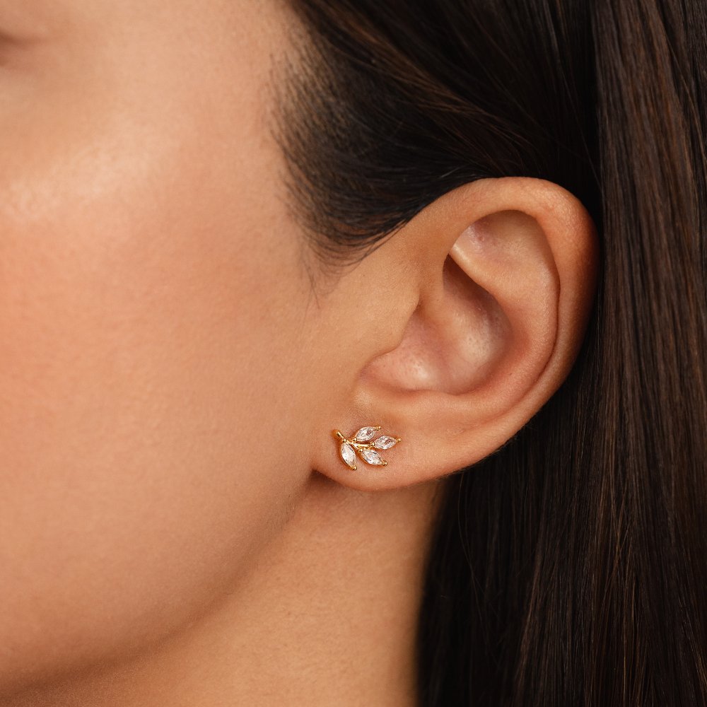 L&A | Sylva Crystal Leaf Stud Earrings