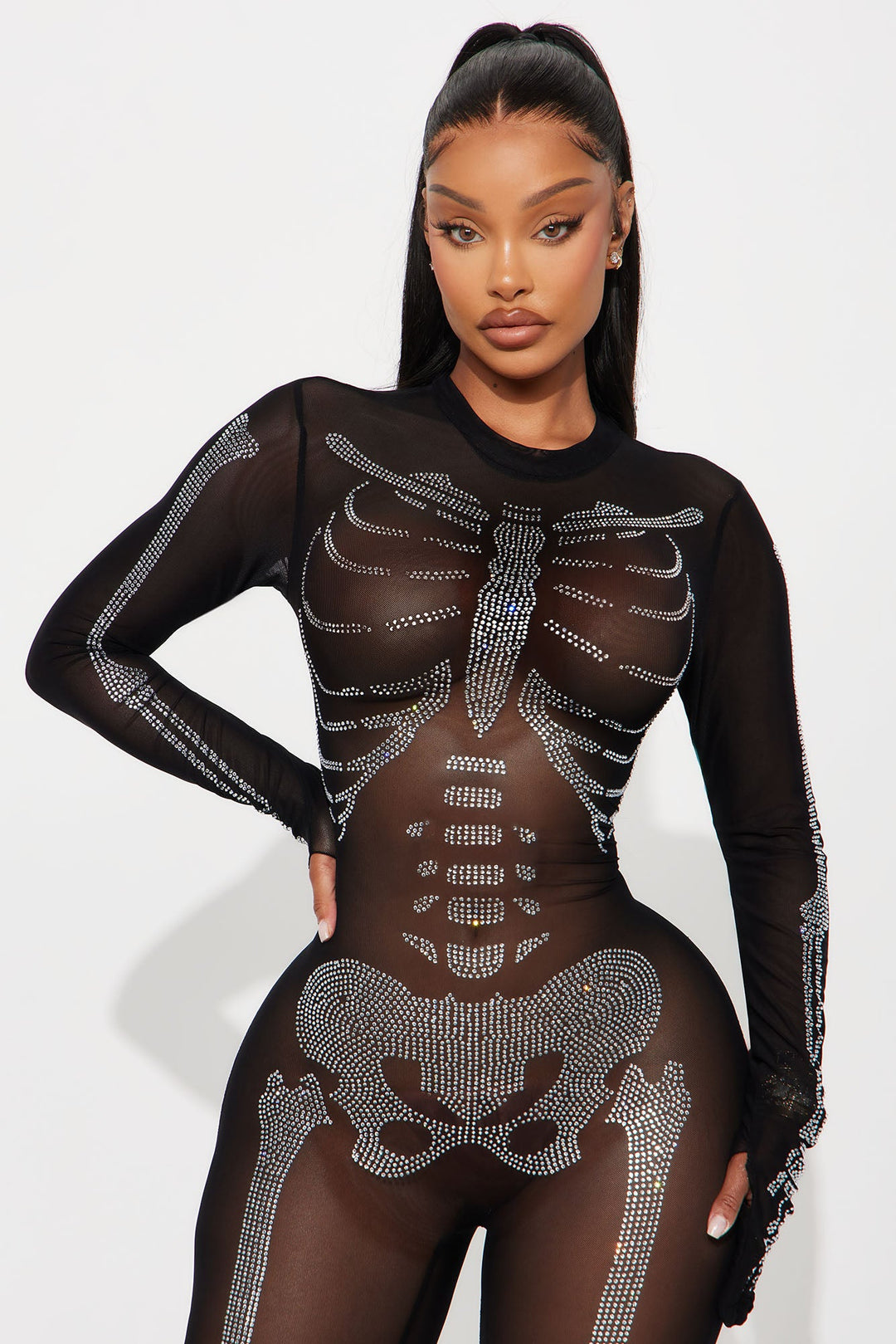 L&A | Skeleton Siren – Rhinestone Sheer Jumpsuit