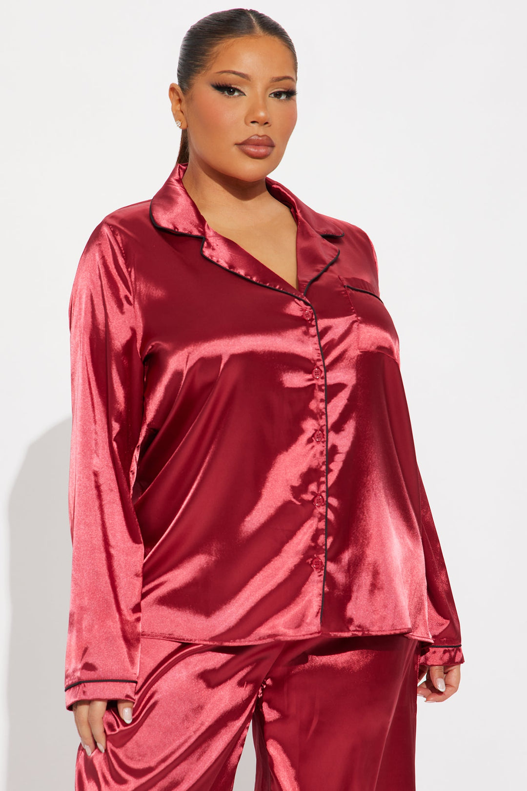 L&A | Crimson Luxe – Satin Long Sleeve PJ Set