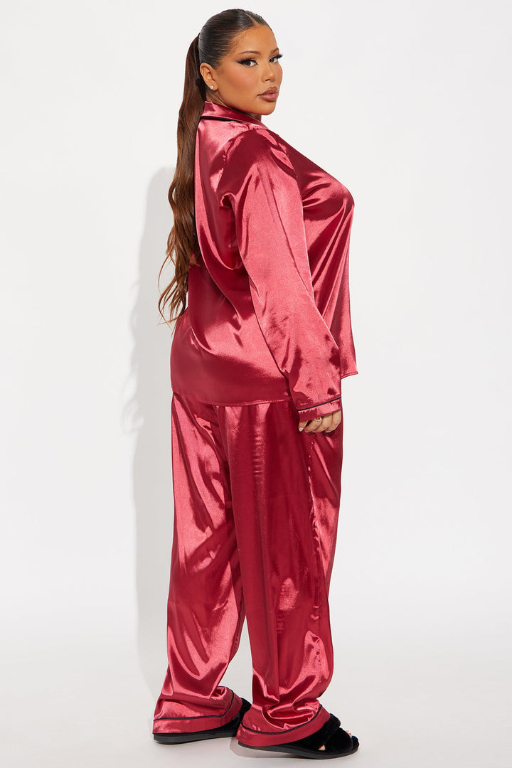 L&A | Crimson Luxe – Satin Long Sleeve PJ Set