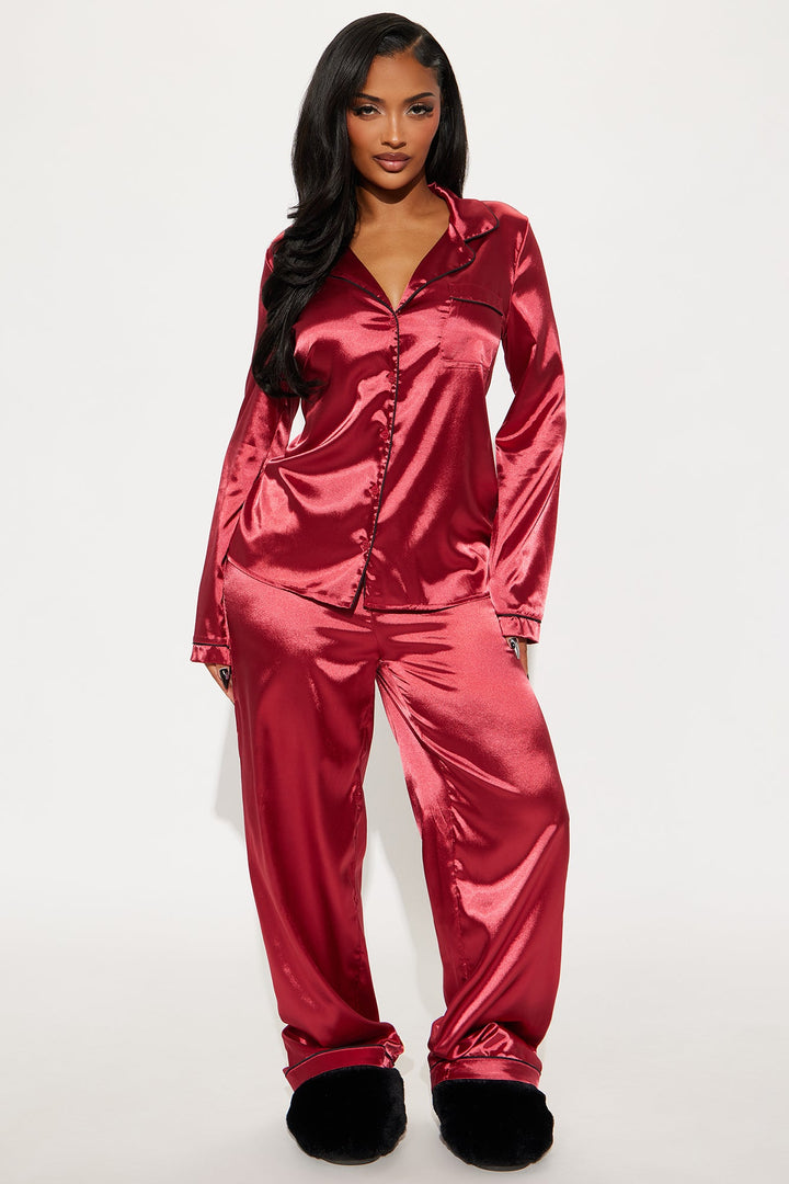 L&A | Crimson Luxe – Satin Long Sleeve PJ Set