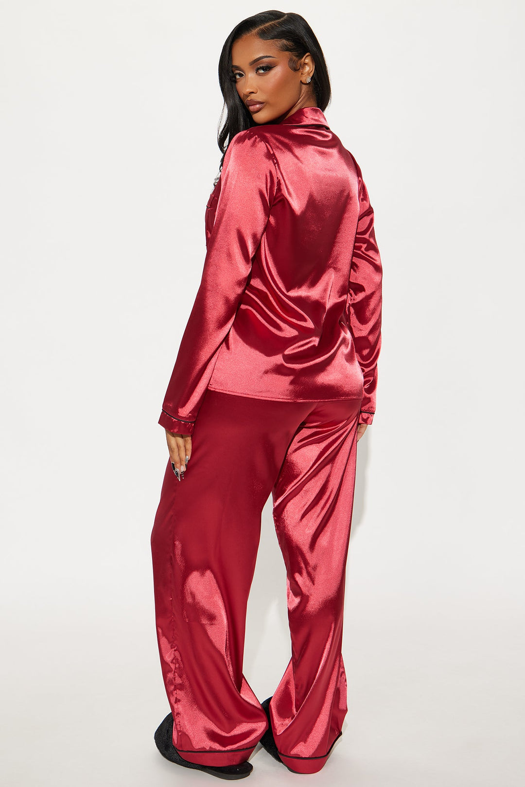 L&A | Crimson Luxe – Satin Long Sleeve PJ Set