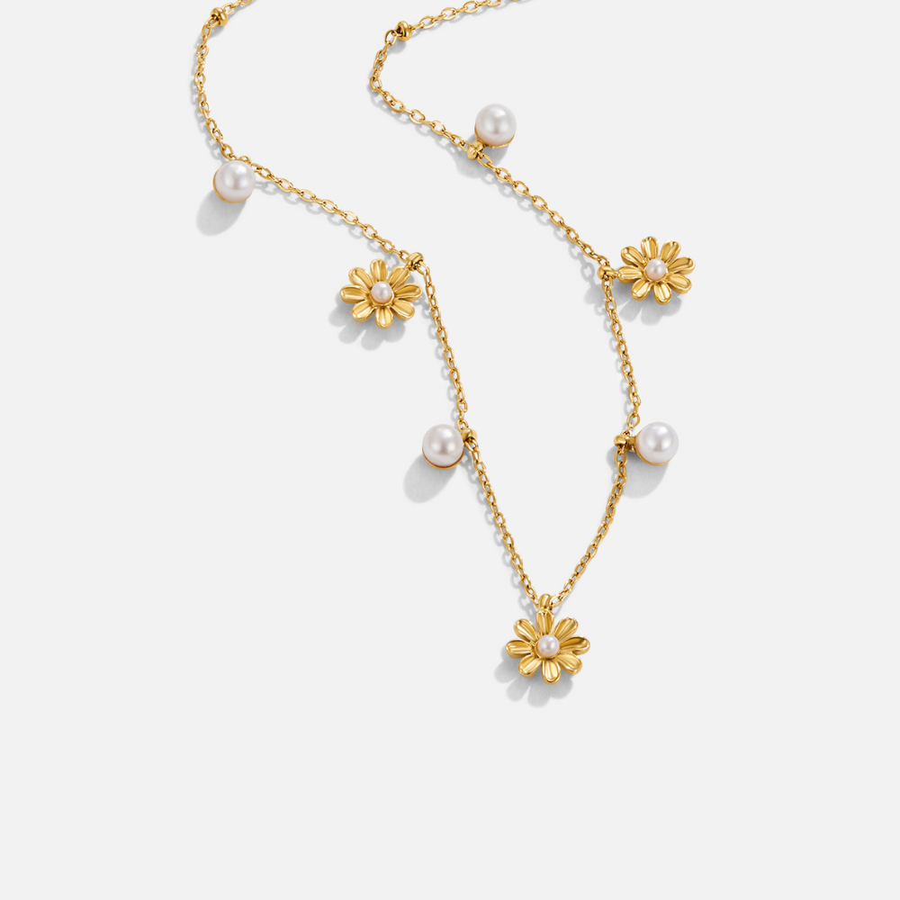 L&A | Golden Autumn Bloom & Pearl Necklace