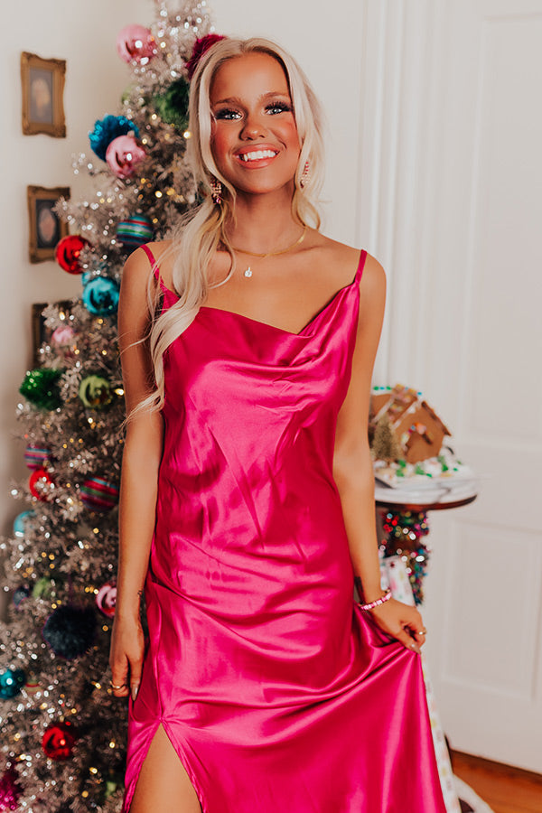 L&A | Classy And Confident Satin Midi In Fuchsia