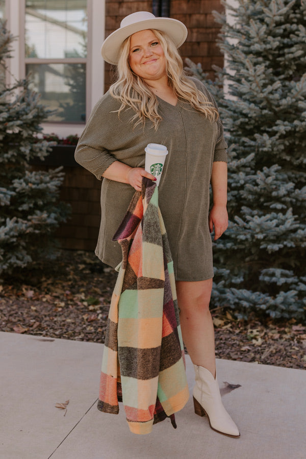 L&A | Casual Chats Shift Dress In Olive Curves