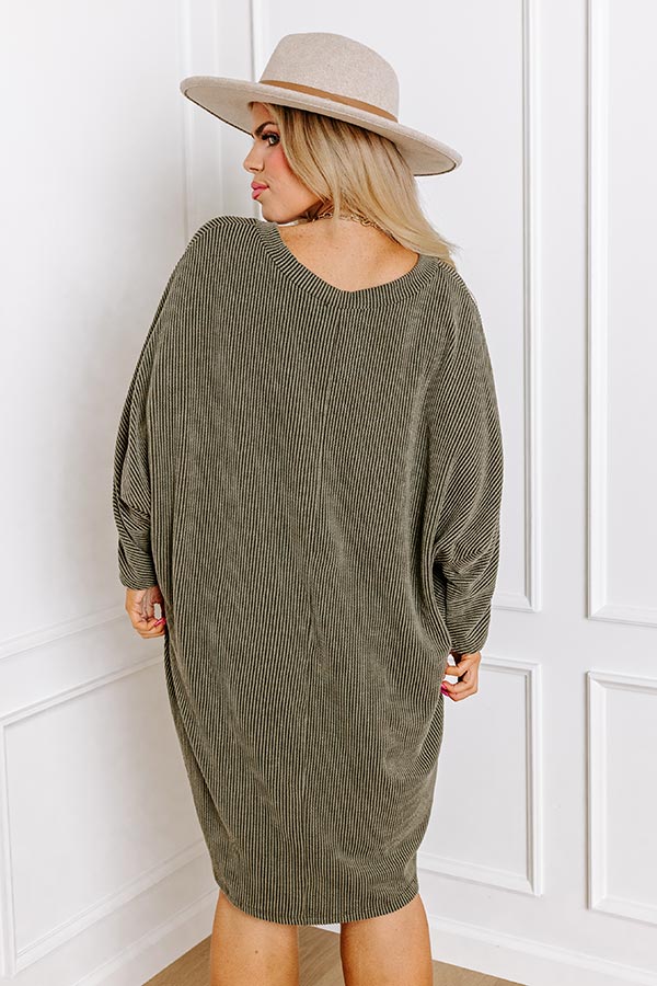 L&A | Casual Chats Shift Dress In Olive Curves