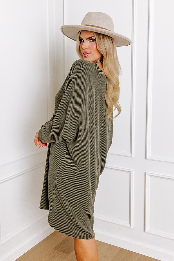 L&A | Casual Chats Shift Dress In Olive Curves