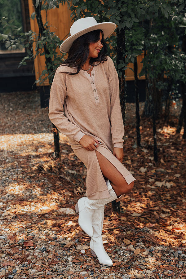 L&A | Fall Sentiments Waffle Knit Midi In Iced Latte