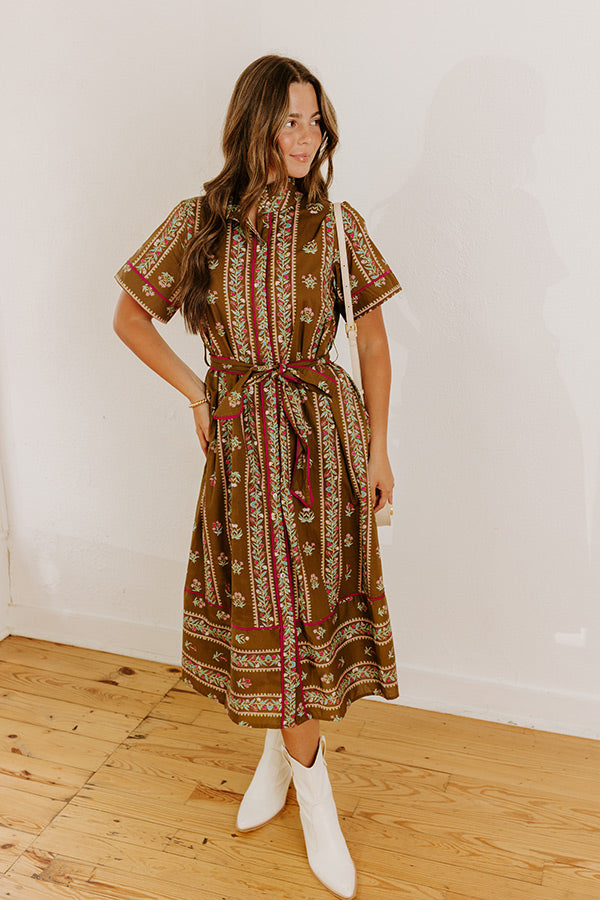 L&A | Rosewood Fields Floral Midi Dress in Mocha