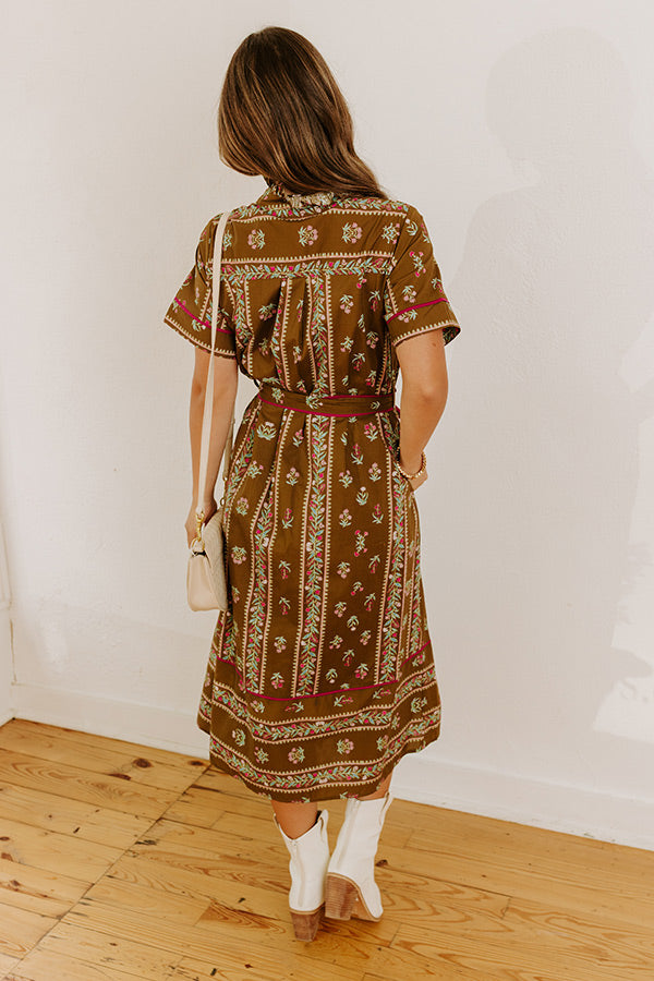 L&A | Rosewood Fields Floral Midi Dress in Mocha