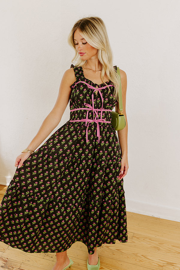 L&A | Apple Orchard Stroll Floral Midi Dress in Black