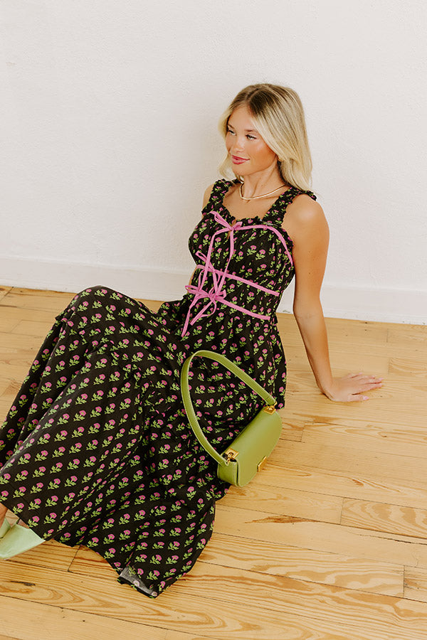 L&A | Apple Orchard Stroll Floral Midi Dress in Black