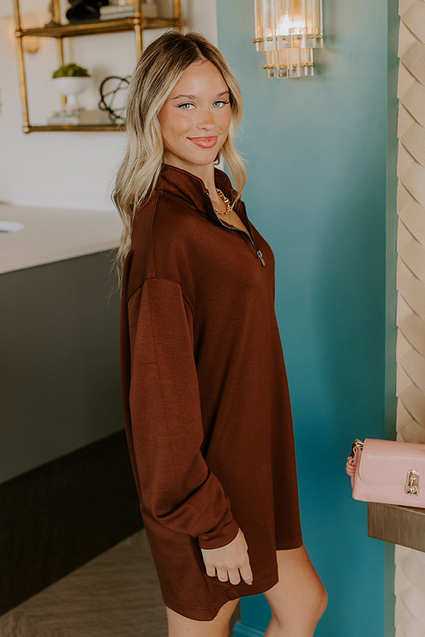L&A | Urban Chic Scuba Quarter Zip Mini Dress in Chocolate