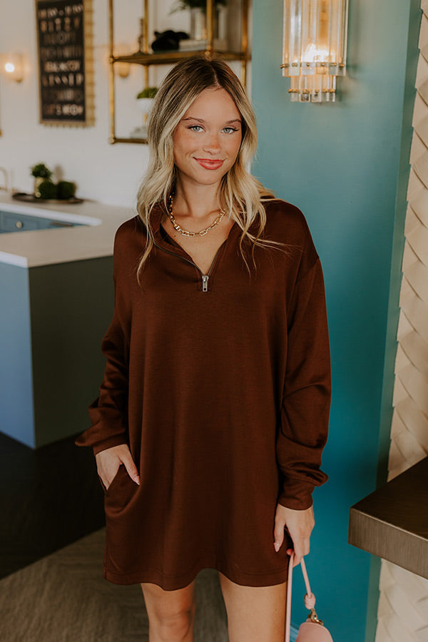 L&A | Urban Chic Scuba Quarter Zip Mini Dress in Chocolate