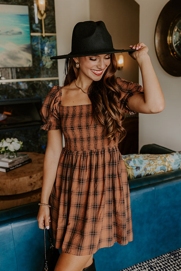 L&A | Cider Season Smocked Mini Dress in Cinnamon